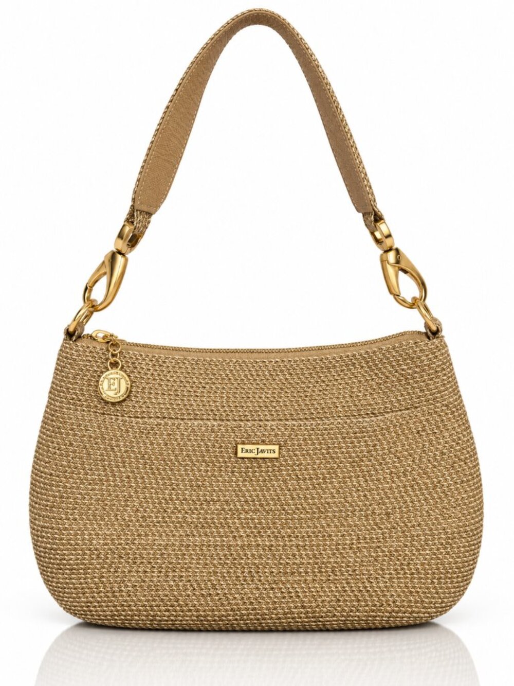 ERIC JAVITS Tan Gold Squishee Woven Shoulder Bag